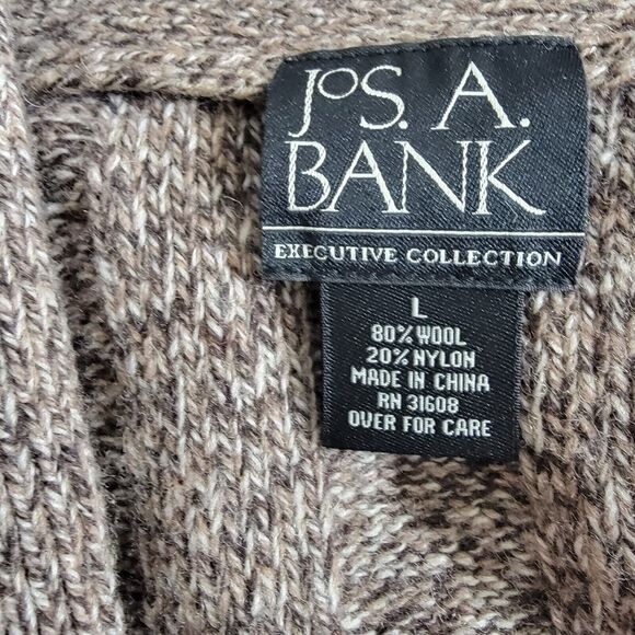 Jos A Bank Wool Blend V-neck Shawl Collar Grandpa Cardigan Suede Elbow Patches L - Picture 3 of 16